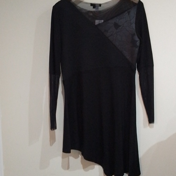 A4💐 Elloquent S mixed media angled hem sheer sleeve tunic NWT - Picture 6 of 6